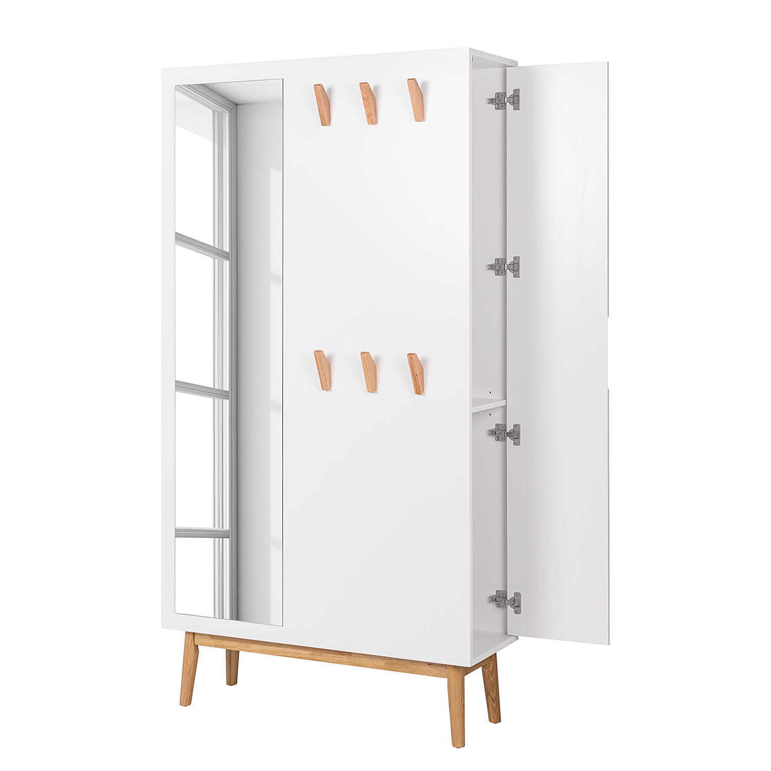 GARDEROBENSCHRANK mit Spiegel - Weiß / Eiche - Eichefarben/Weiß, Holzwerkstoff (100/190/34cm) - home24