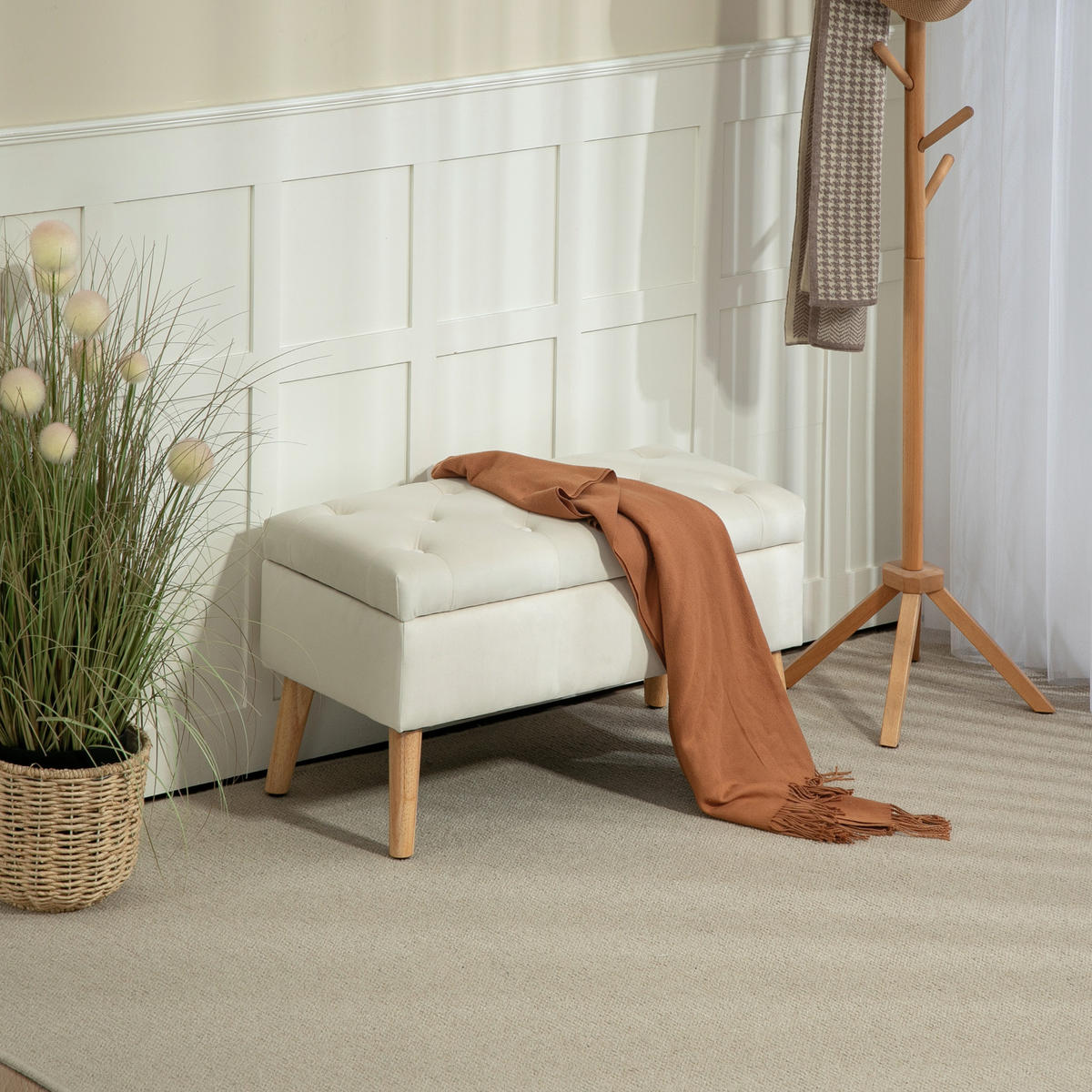 TRUHENBANK DE-16392 mit Stauraum und Samtbezug Creme - Creme, Textil (80/42/35cm) - ComfortXL