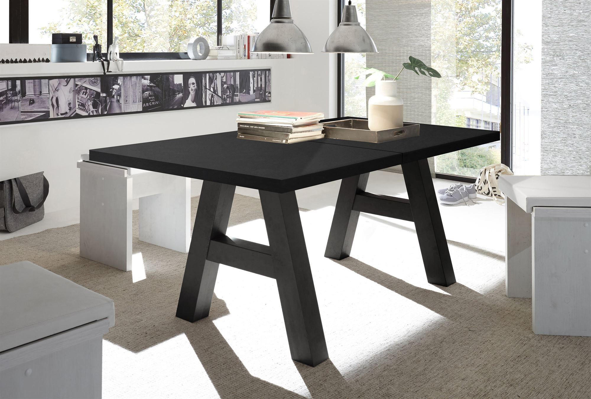 ESSTISCH ausziehbar Elia 7 140 x 90 x 75 Esszimmertisch Schwarzstahl - Schwarz, Holz (140/90/75cm) - 58aufmkessel