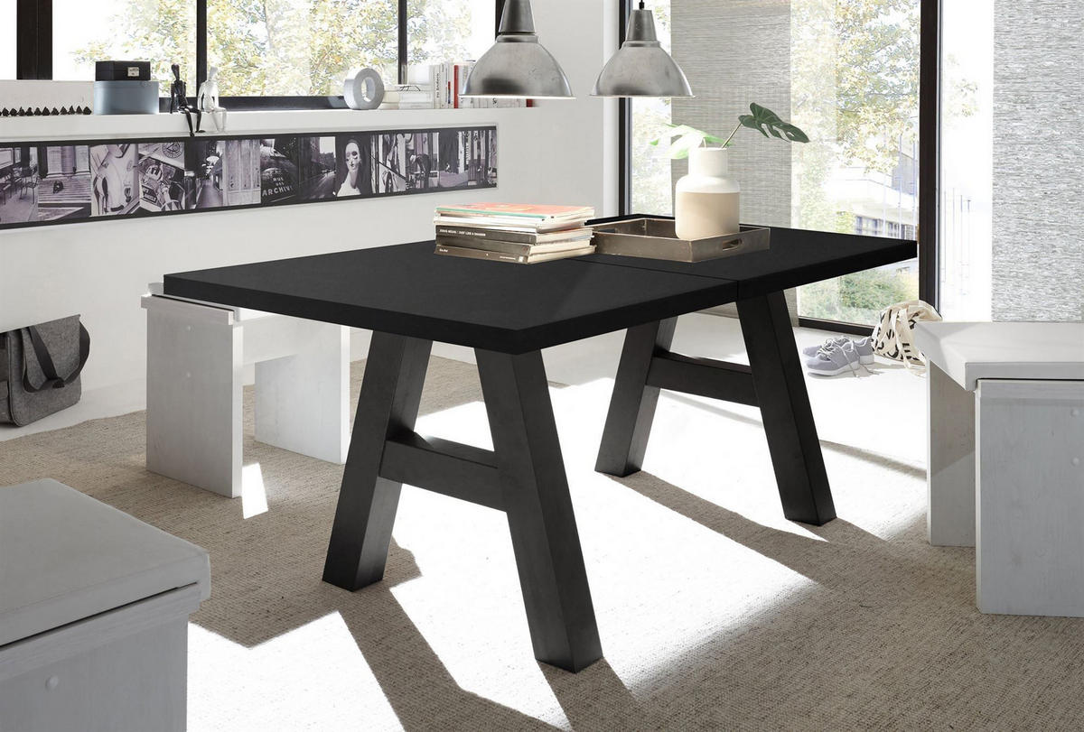 ESSTISCH ausziehbar Elia 7 160 x 90 x 75 Esszimmertisch Schwarzstahl - Schwarz, Holz (160/90/75cm) - 58aufmkessel