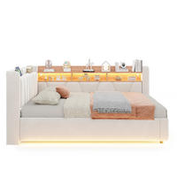 BOXBETT 140/200 mit LED/Regal/USB/Bettkasten, Samt, Beige - Beige, Holz (140/200cm) - LVHOM