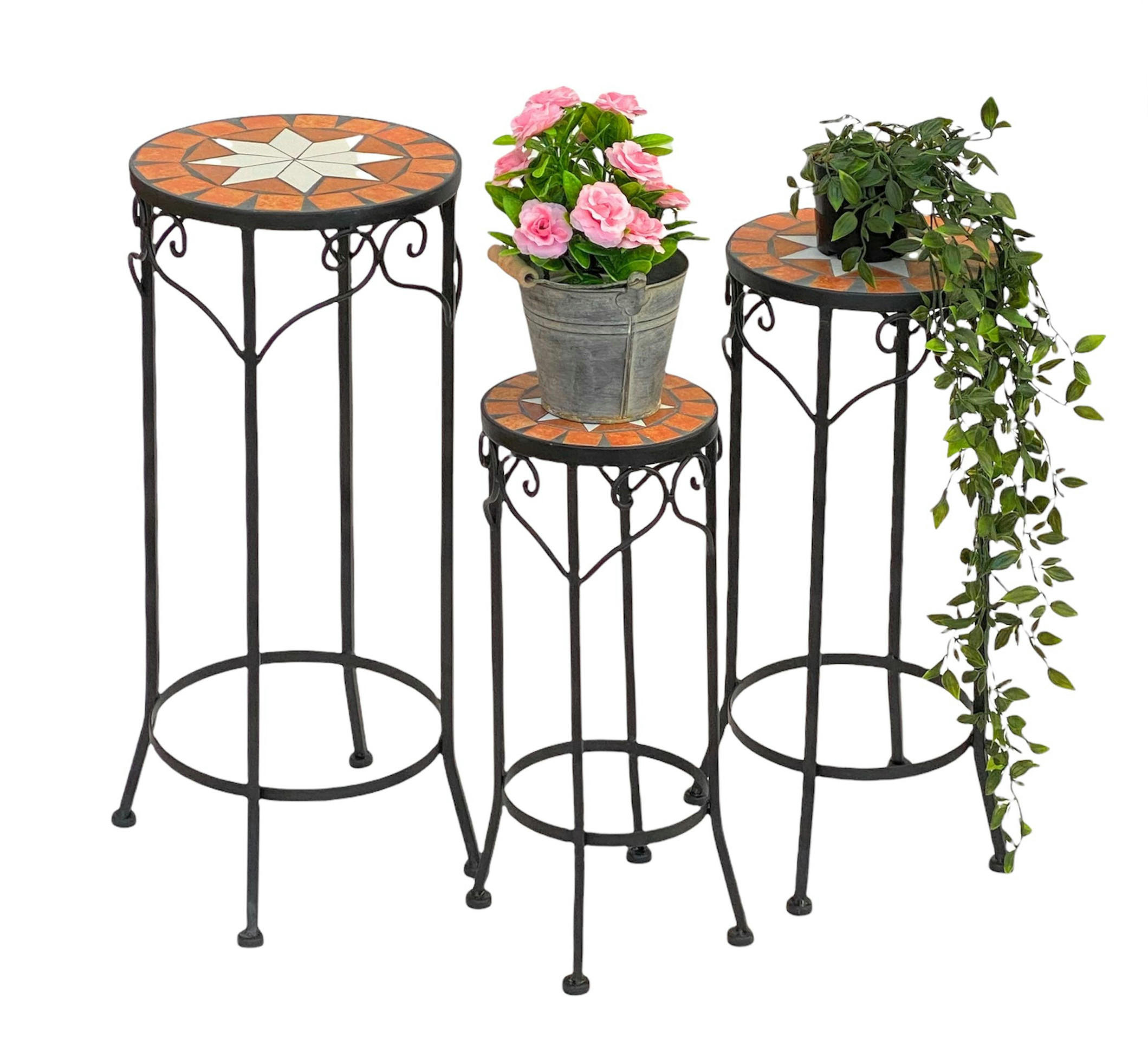 BLUMENHOCKER 3er Set Merano Rund 12011 - Schwarz, Metall (26/62/26cm) - DanDiBo