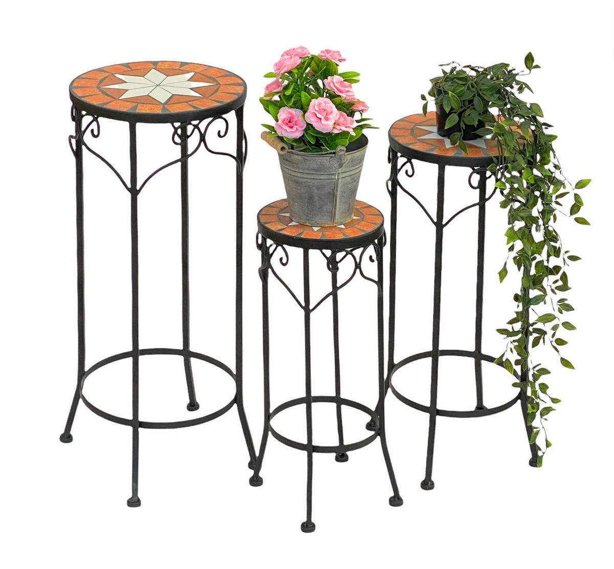 BLUMENHOCKER 3er Set Merano Rund 12011 - Schwarz, Metall (26/62/26cm) - DanDiBo