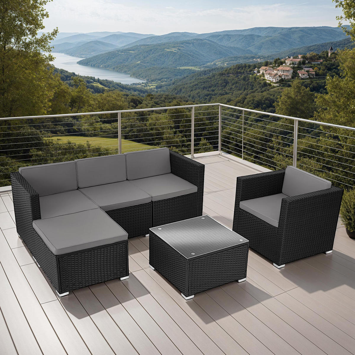 RATTANLOUNGE Lignano,variabel aufstellbar,schwarz - Schwarz, Kunststoff - tectake