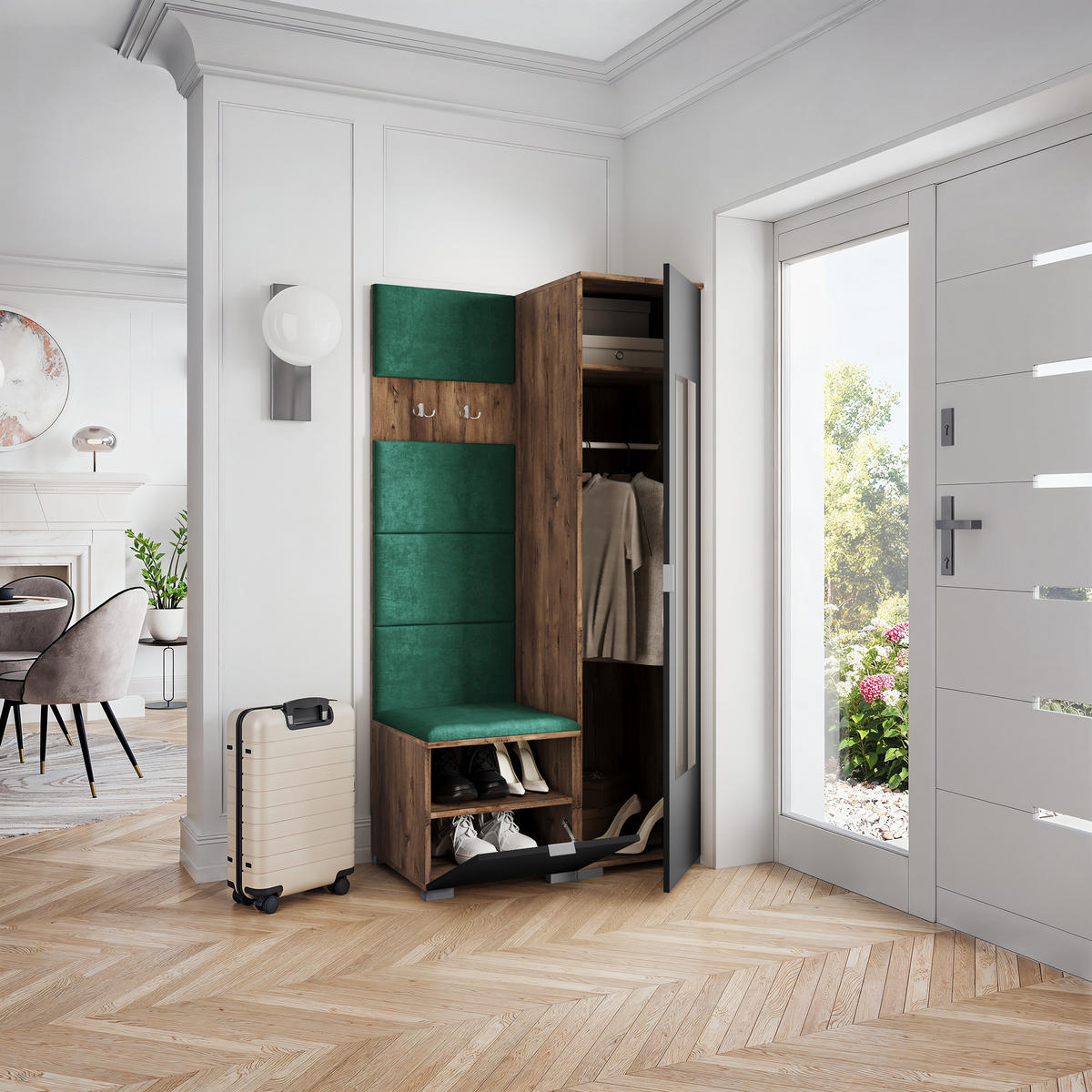 GARDEROBENSCHRANK VIRA 95/181/51 cm Modern Garderobe-Set Eiche Lefkas - Eichefarben/Schwarz, Holzwerkstoff (95/181/51cm) - MASSENO