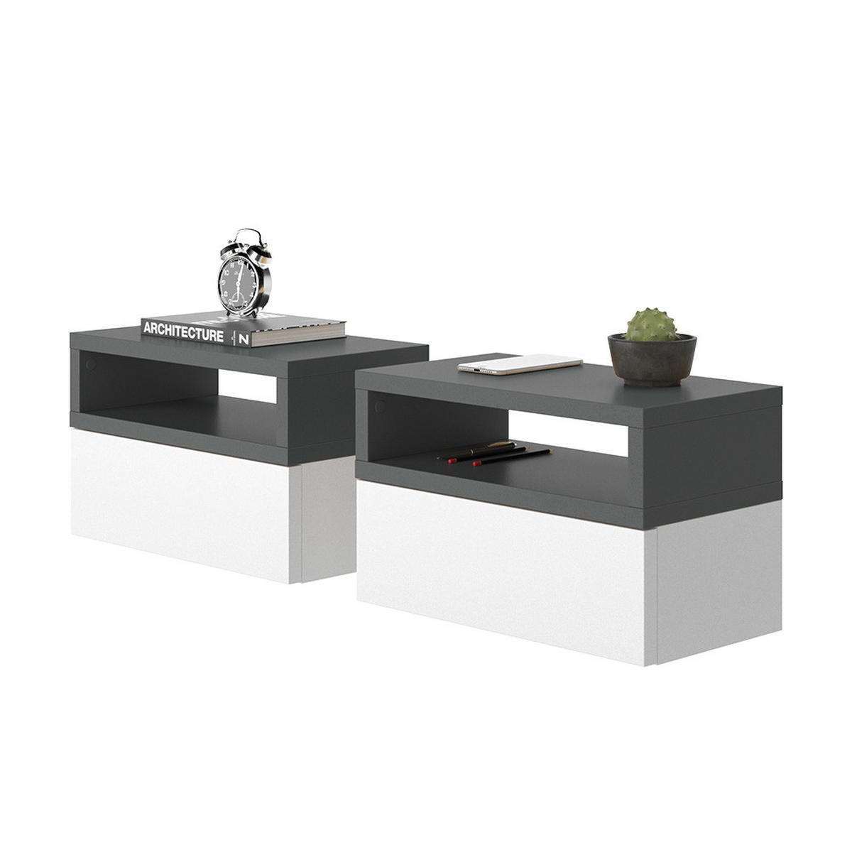 NACHTTISCH Urbano Anthrazit 45 x 28 cm - Anthrazit/Weiß, Holzwerkstoff (45/28/25.3cm) - Vicco
