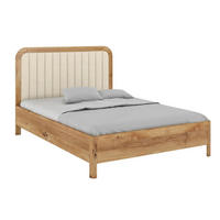 MASSIVHOLZBETT Modena, gepolstertes Kopfteil, Eiche - lackiert, Naturfarben/Ecru, 140x200 - Ecru/Eichefarben, Eichenholz/Holz (140/200cm) - Visby