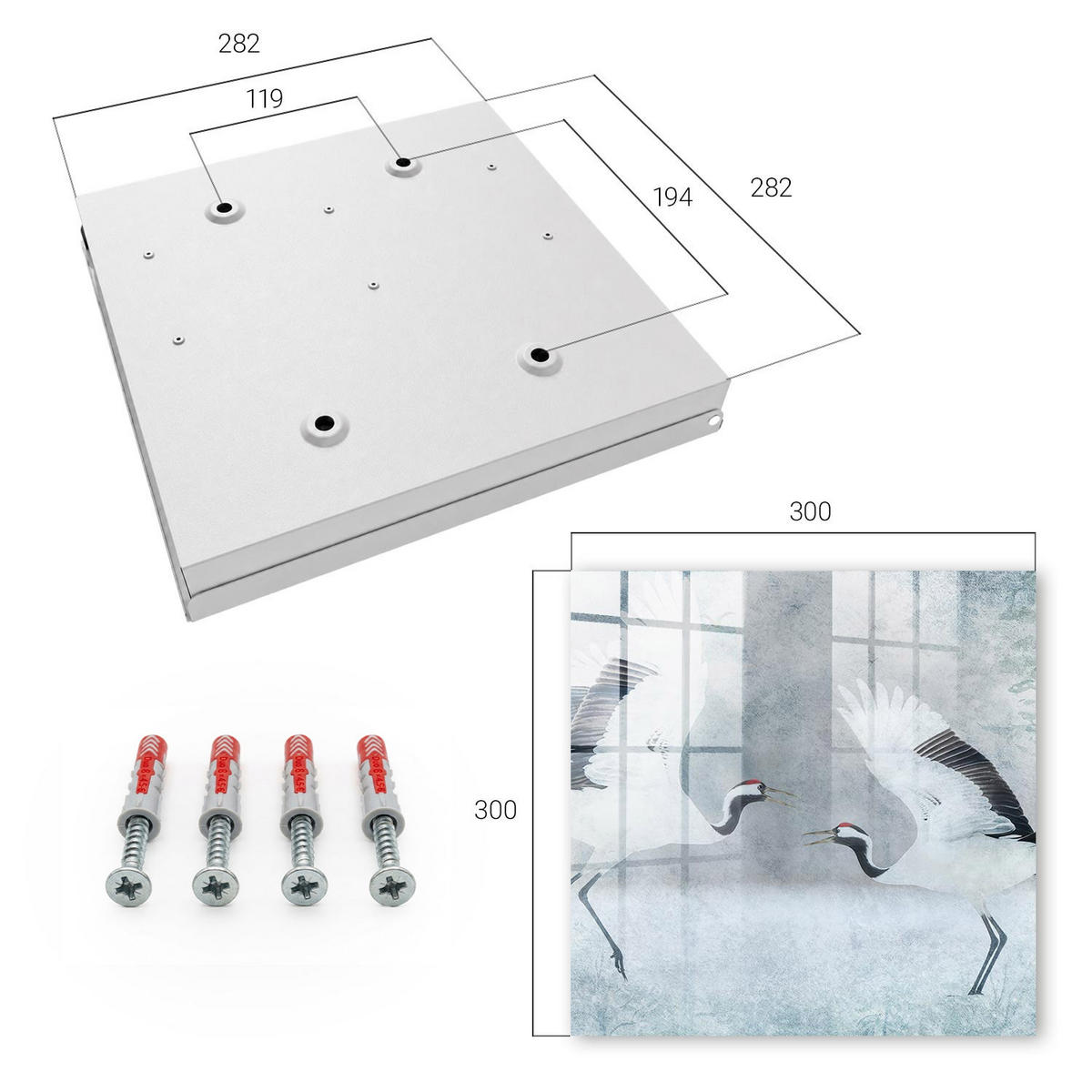 SCHLÜSSELBOX Weiß 30x30 cm – Türöffnung nach rechts - Kraniche im Flug - Weiß, Metall (30/30/5cm) - TULUP
