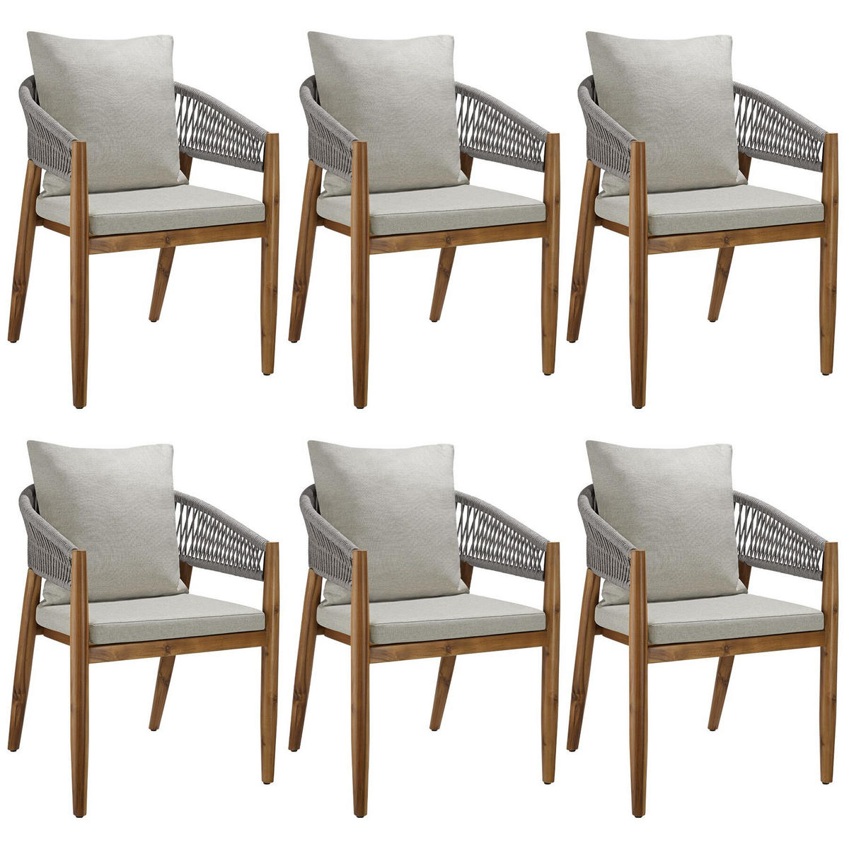 GARTENSTUHL Manacor, höhenverstellbare Kunststofffüße, greige - Greige/Braun, Holz (59/76.5/58cm) - tectake