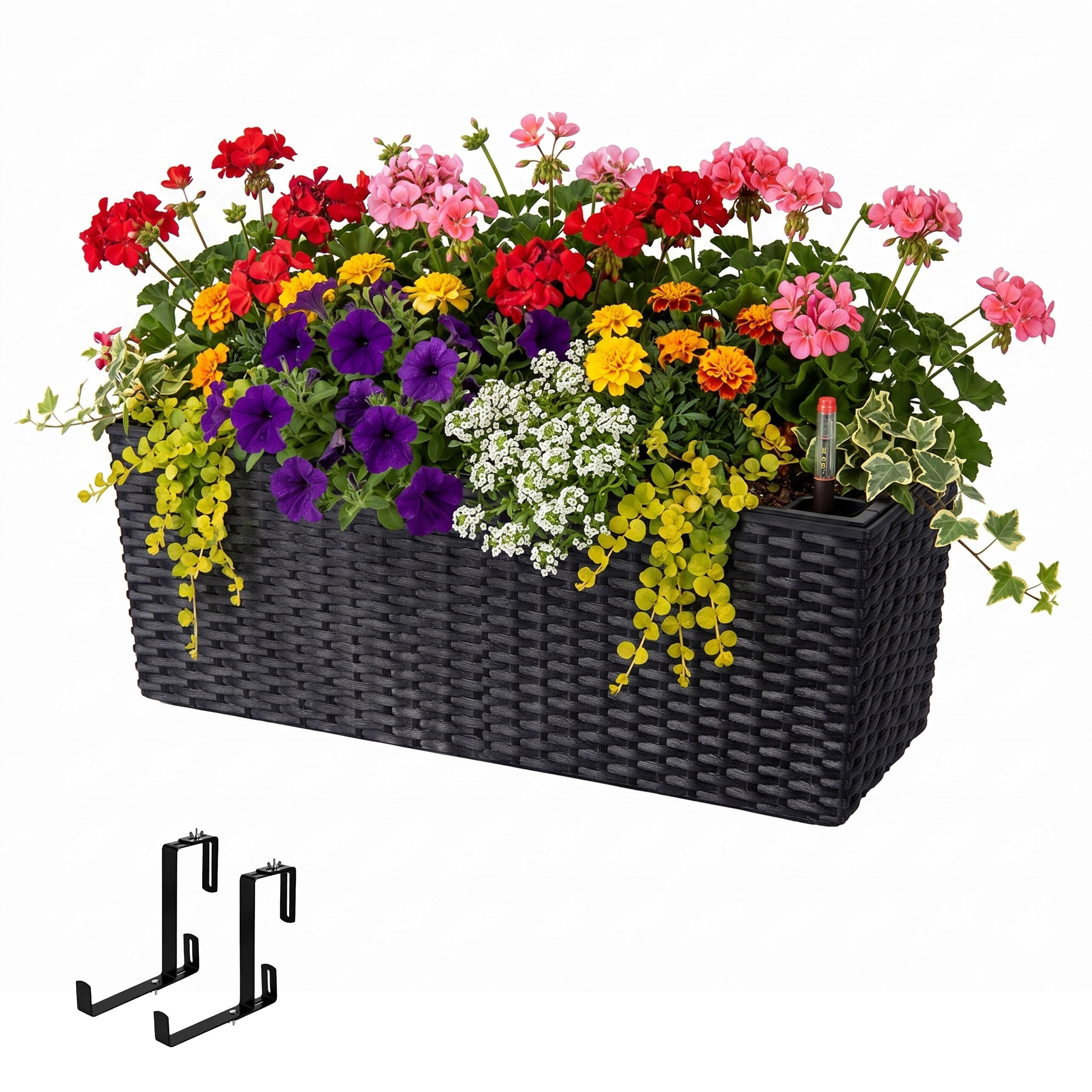 JARDINIERĂ Neagră autoirigare 50 cm - negru, material plastic/metal (50/19/19cm) - Relaxdays