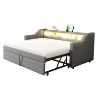 TAPECIRANI krevet od lana 90/180x190 cm svijetlosiva s izvlačnim ležajem, LED rasvjetom, USB priključkom i policama - svijetlo siva, tekstil (140/190cm) - Modfu
