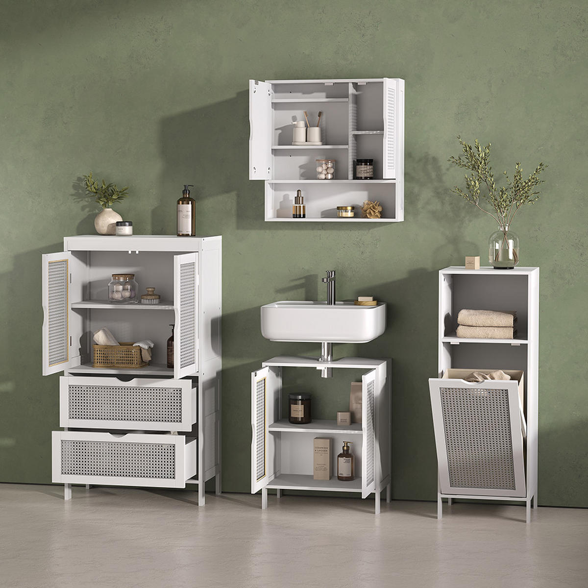 MIDI OMARICA Mincio, Bela, 60 x 110 cm z 2 predali in 2 vrati - bela, leseni material (60/110/29cm) - Livinity®
