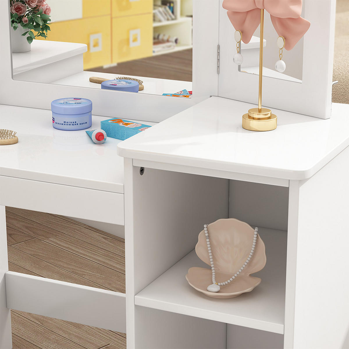 SCHMINKTISCH FÜR KINDER Estella Weiß 105 x 117.9 cm Mit Spiegel - Weiß, Holzwerkstoff (105/117.9/41cm) - Vicco