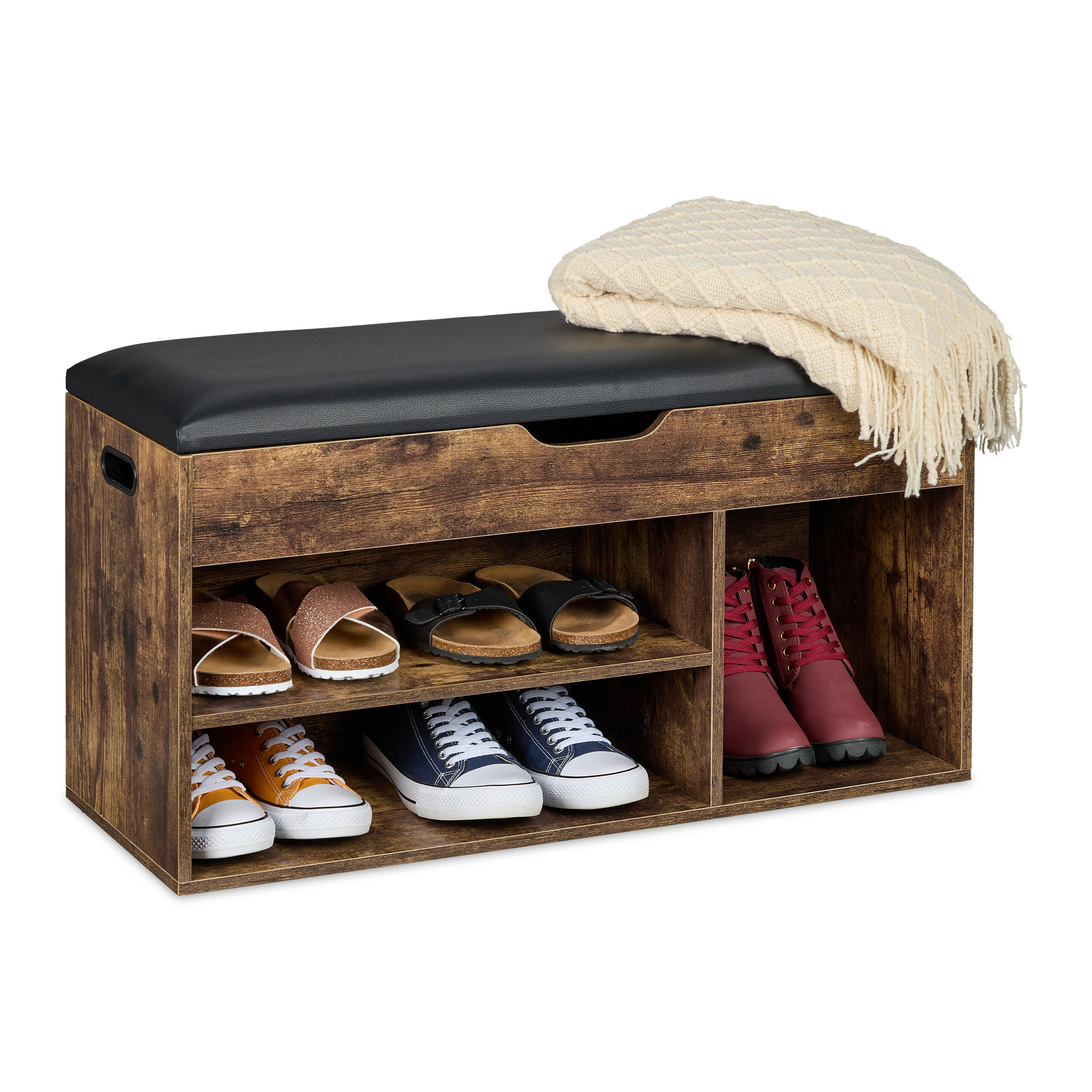 SCHUHBANK - Dunkelbraun, Holzwerkstoff/Kunststoff (80/46/30cm) - Relaxdays