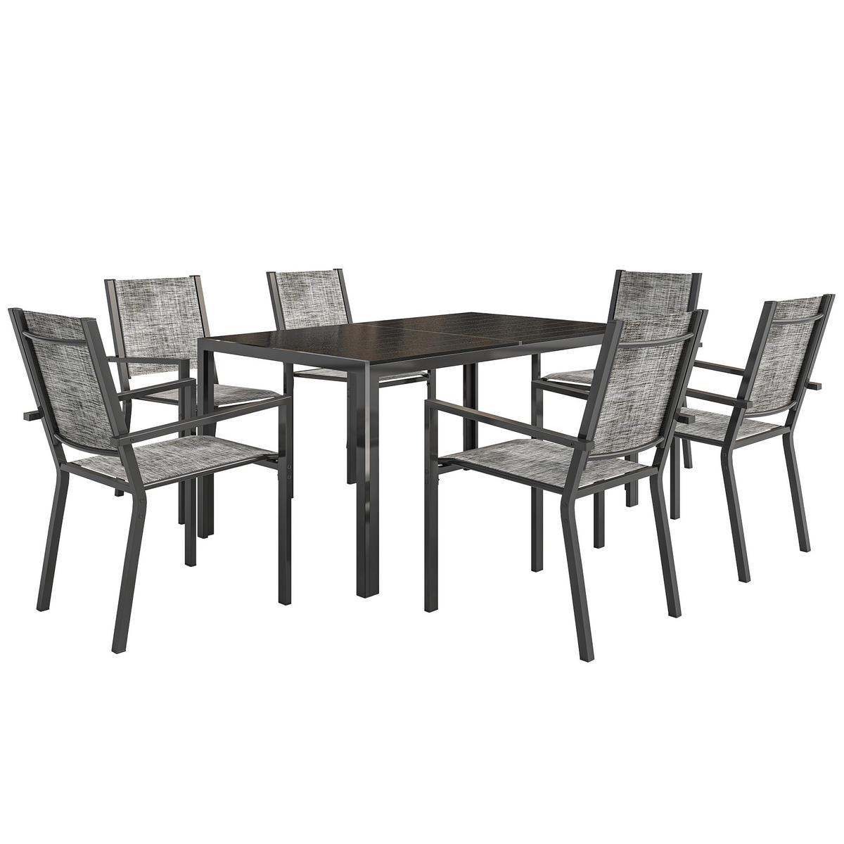 GARTENTISCHGRUPPE DE-18102 150 cm Tisch mit Lattenplatte, 6 Stühle Schwarz - Schwarz, Metall - ComfortXL