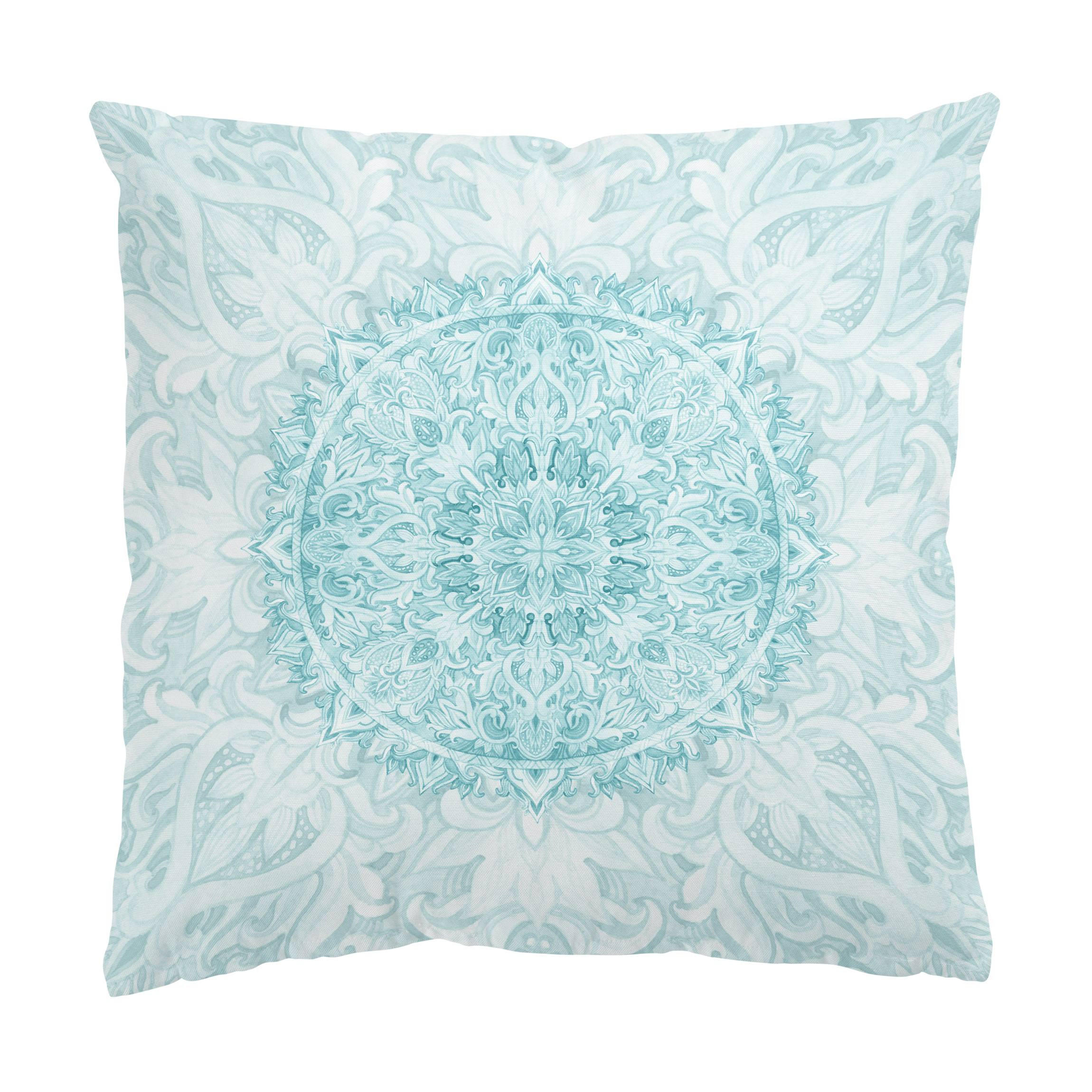 DEKOKISSEN Mandala Aquarell Ornament türkis 50/50 cm - Türkis, Textil (50/50/10cm) - Bilderwelten