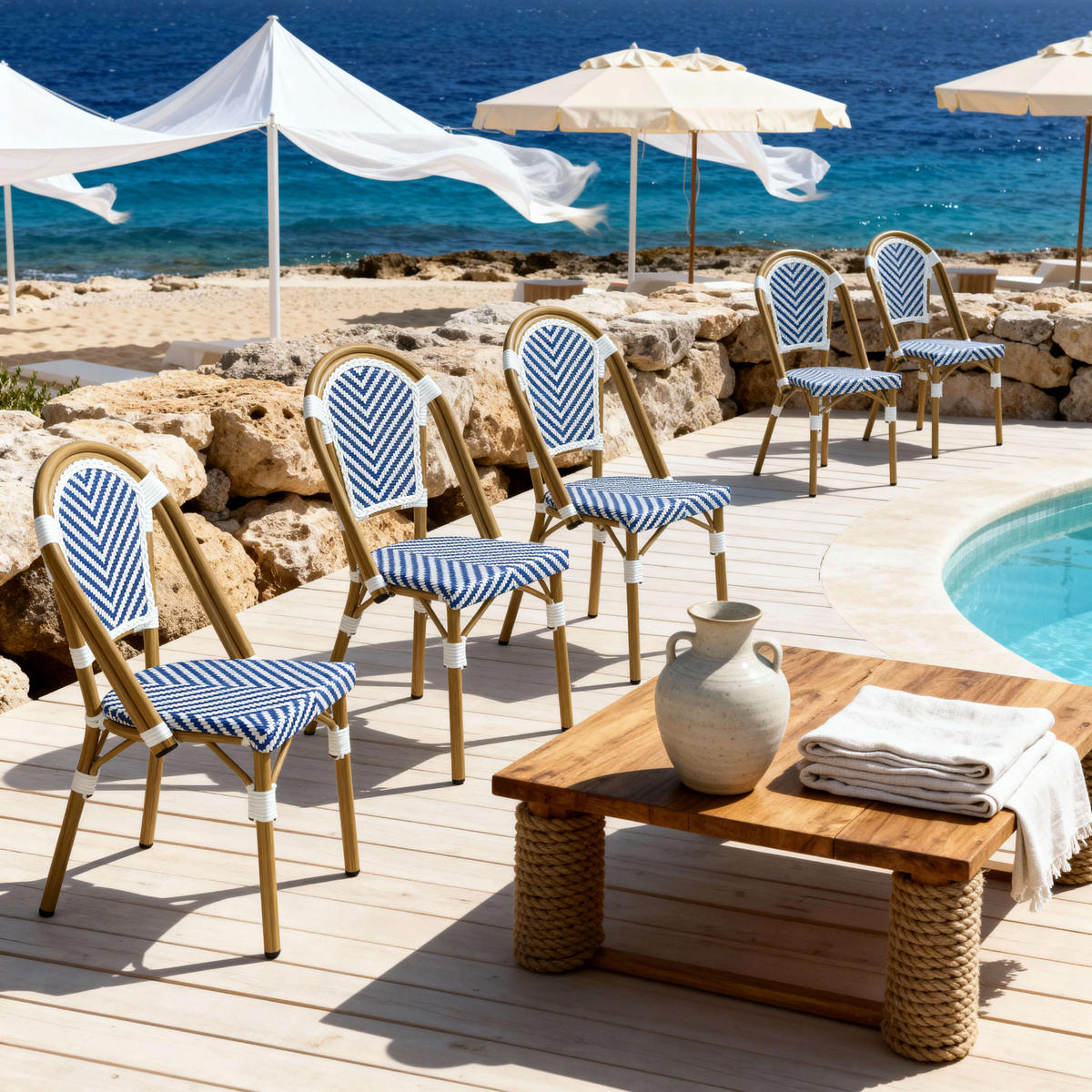 GARTENSTÜHLE Stapelbare Alpinia Blau Weiß 2er-Set - Dunkelblau, Metall (46/85/57cm) - Mobili Rebecca