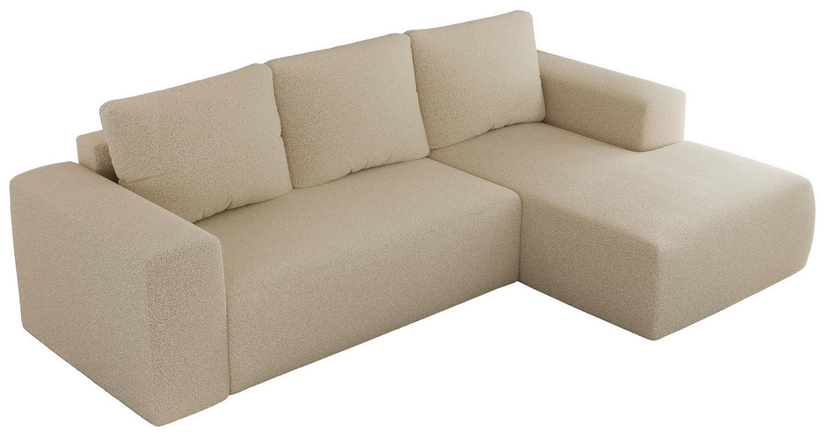 ECKSOFA TRENTINO L Beige Boucle - Rechts - Beige/Schwarz, Textil (164/266cm) - MKS