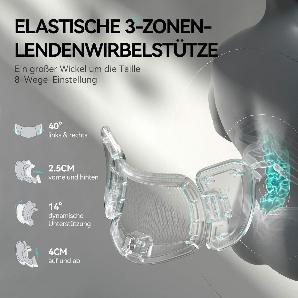 BÜROSTUHL E3 Pro mit Lendenwirbelstütze und Fußstütze Grau Textil - Grau, Textil (57.5/45.5/80cm)