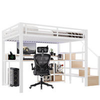 HOCHBETT 140x200 cm in Weiß mit Leiterschrank, LED-Leiste und USB-C-Anschluss - Weiß, Holzwerkstoff (140/200cm) - IVMEU