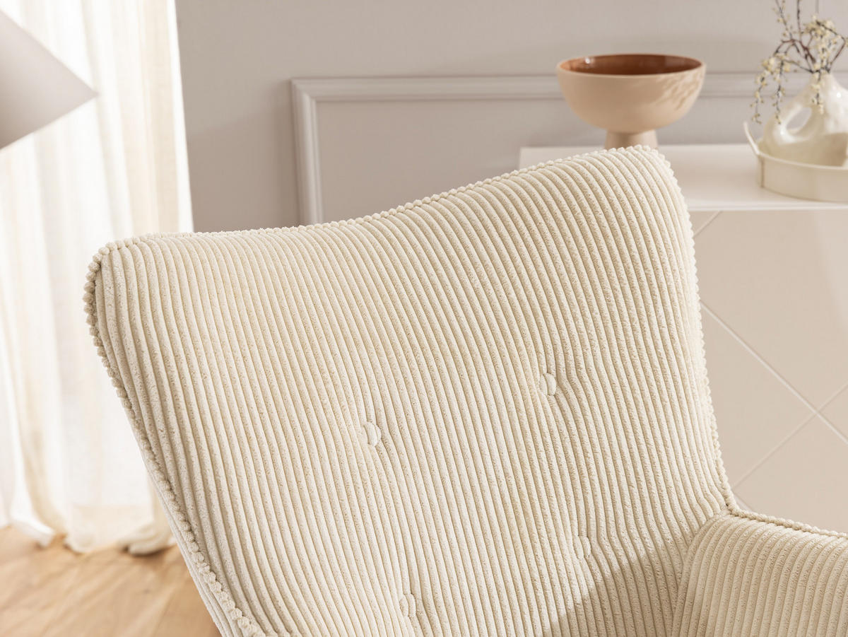 LOUNGESESSEL mit Fußhocker Lenari Beige Cordstoff mit Füßen in Braun - Beige/Braun, Holz/Textil (71/96/86cm) - S-Style Möbel