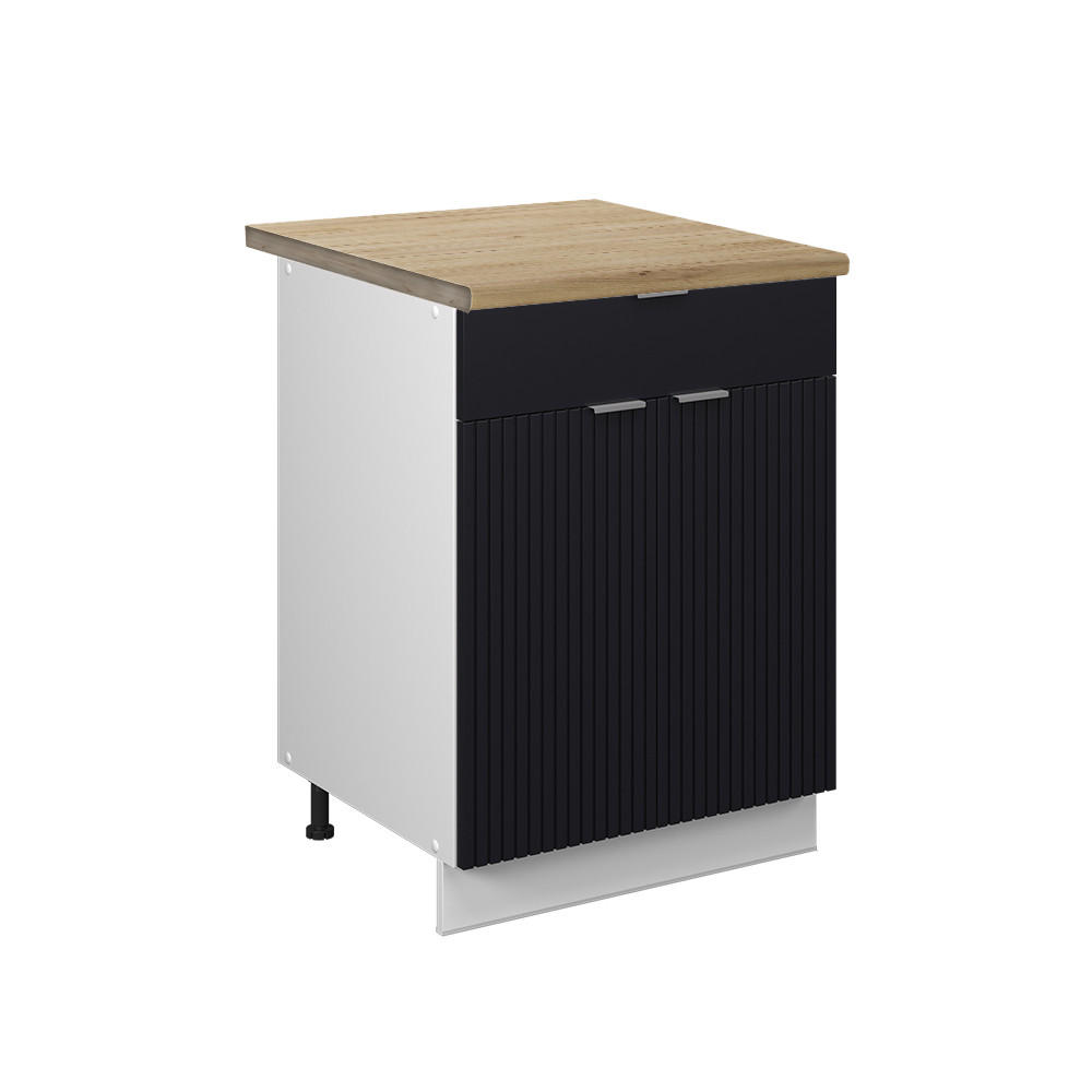 KÜCHENUNTERSCHRANK Fame-Line, Schwarz gestreift, 60 cm mit Schublade, AP Eiche - Schwarz/Weiß, Holzwerkstoff (60/82/60cm) - Vicco