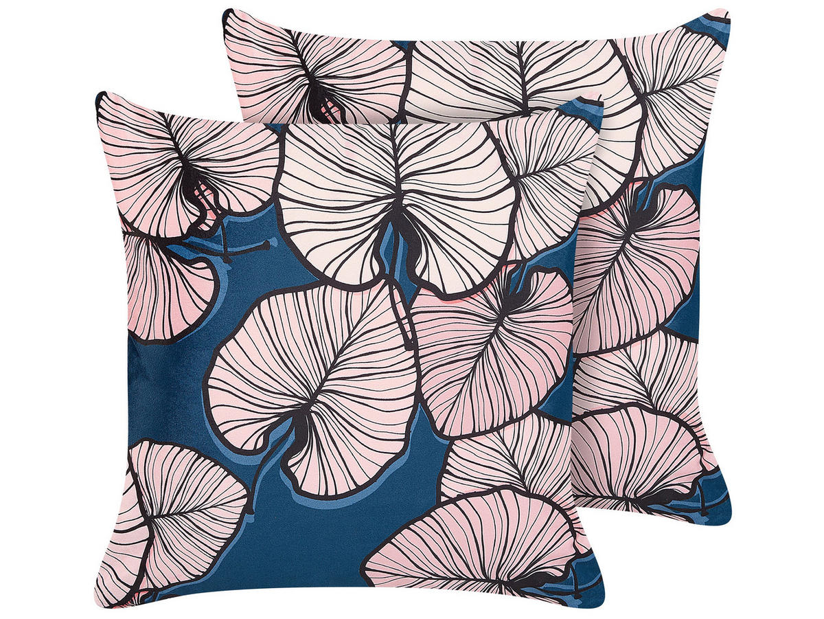 DEKOKISSEN 2er-Set Dunkelblau 45/45 cm Chrysanthemum - Dunkelblau, Textil (45/45cm) - Beliani