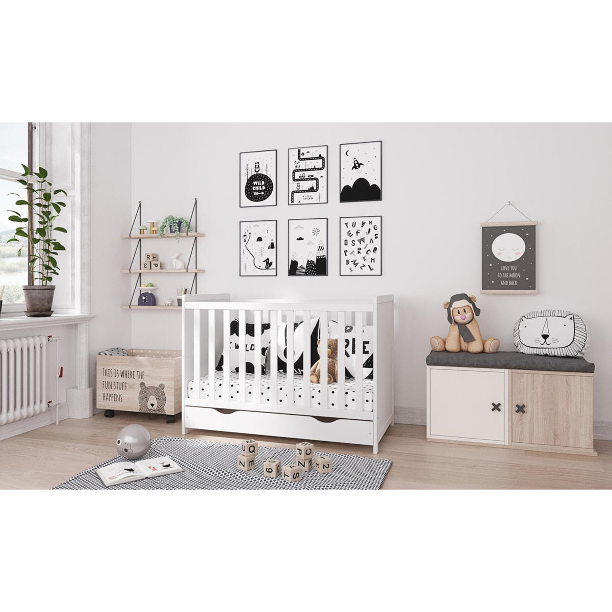 BABYBETT Olivia, Mitwachsendes, mit Schublade Weiß - Weiß, Holz (60/120cm) - Premiers Moments