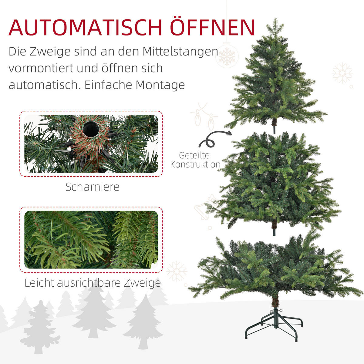KÜNSTLICHER Weihnachtsbaum, 183 cm Christbaum mit 1700 Spitzen für Weihnachten - Grün, Kunststoff (183cm) - HOMCOM
