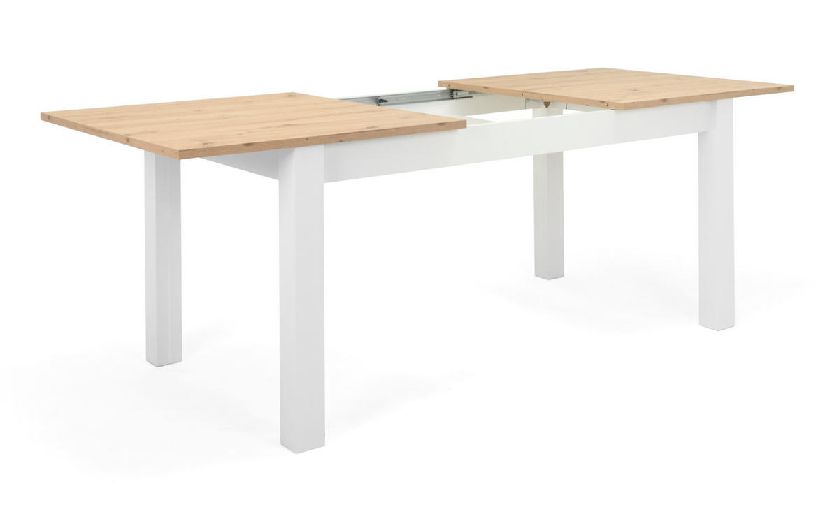 ESSTISCH weiß Landhaus und Eiche, ausziehbar 160 - 215 cm - Weiß/Eiche Artisan, Holzwerkstoff (160/90/75cm) - Furn.Design
