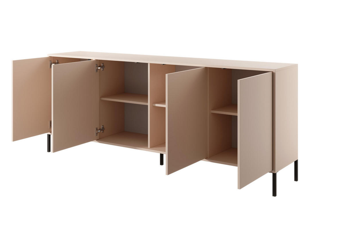 SIDEBOARD Piemontesia 4T Beige 202,9/81,4/39,5 cm – mit Push-to-Open-Funktion - Beige/Schwarz, Holzwerkstoff/Metall (202.9/81.4/39.5cm) - AX Living