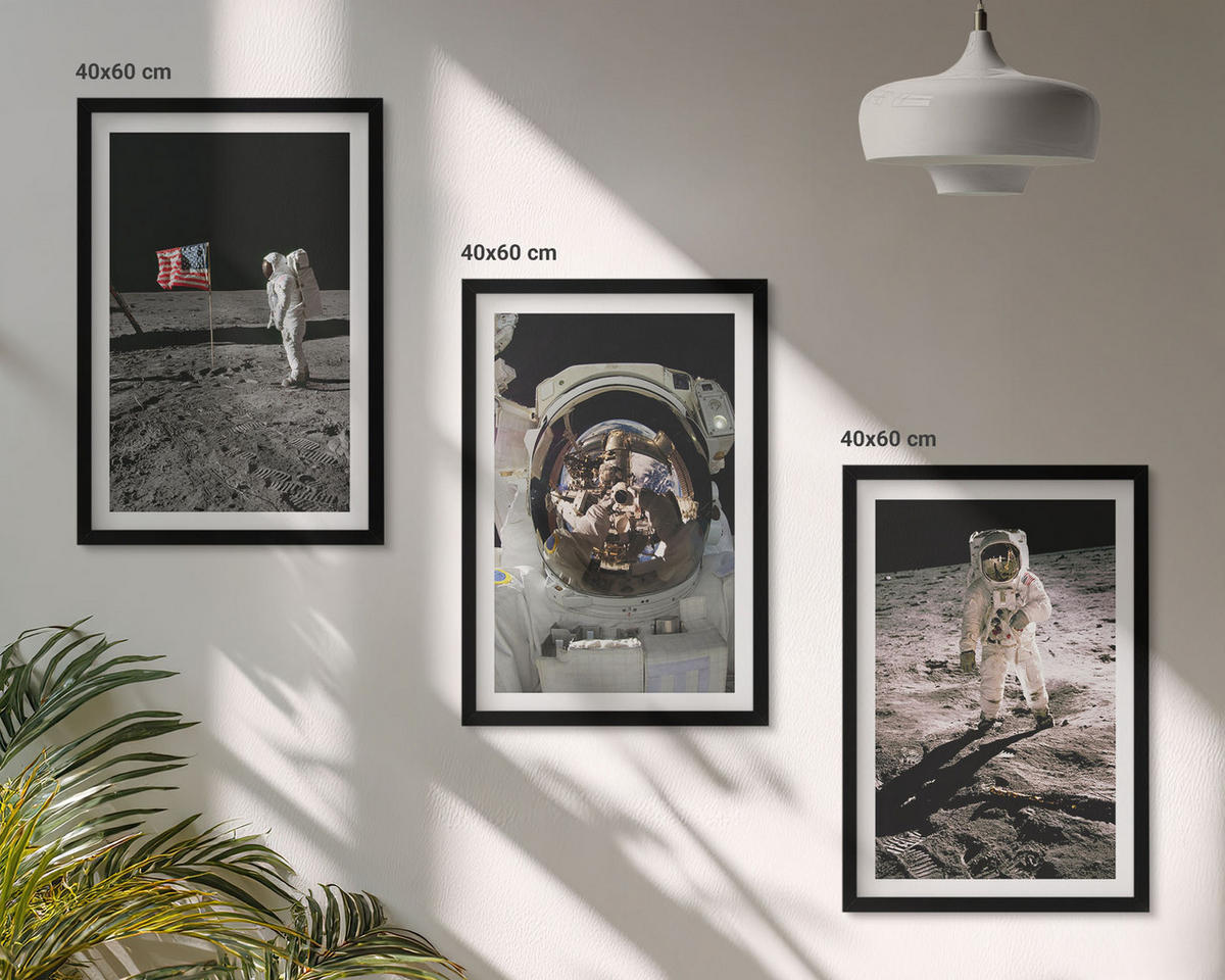 WANDBILDER 3er-Set - 40x60 cm Schwarzer Rahmen - NASA-Mondlandung - Schwarz, Kunststoff (40/60cm) - ArtPrintCave