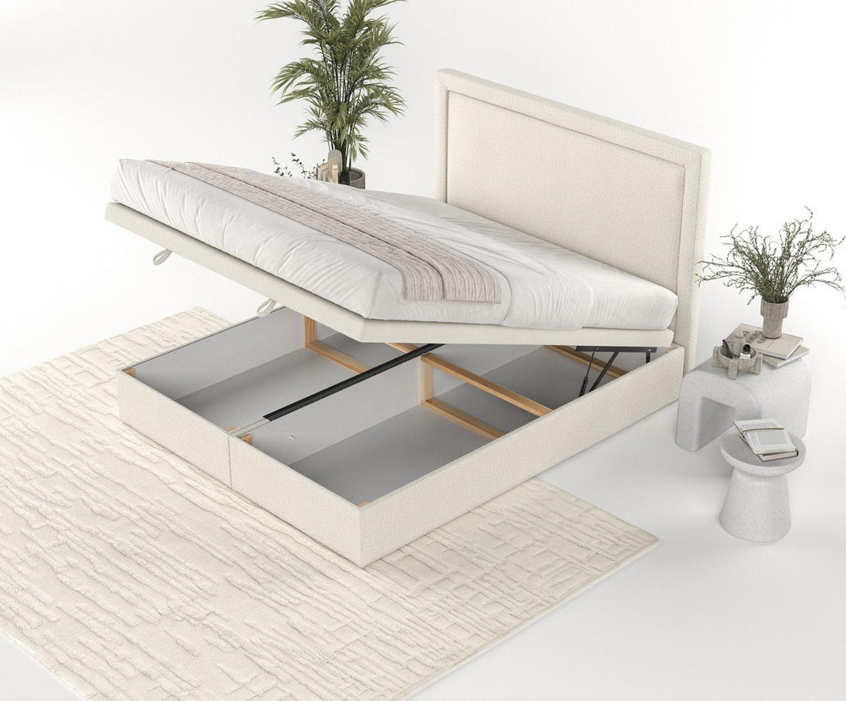 POLSTERBETT Salma mit Stauraum 160/200 cm Hellbeige im Alta Stoff - Sandfarben/Schwarz, Holz/Holzwerkstoff (160/200cm) - AltaBeds