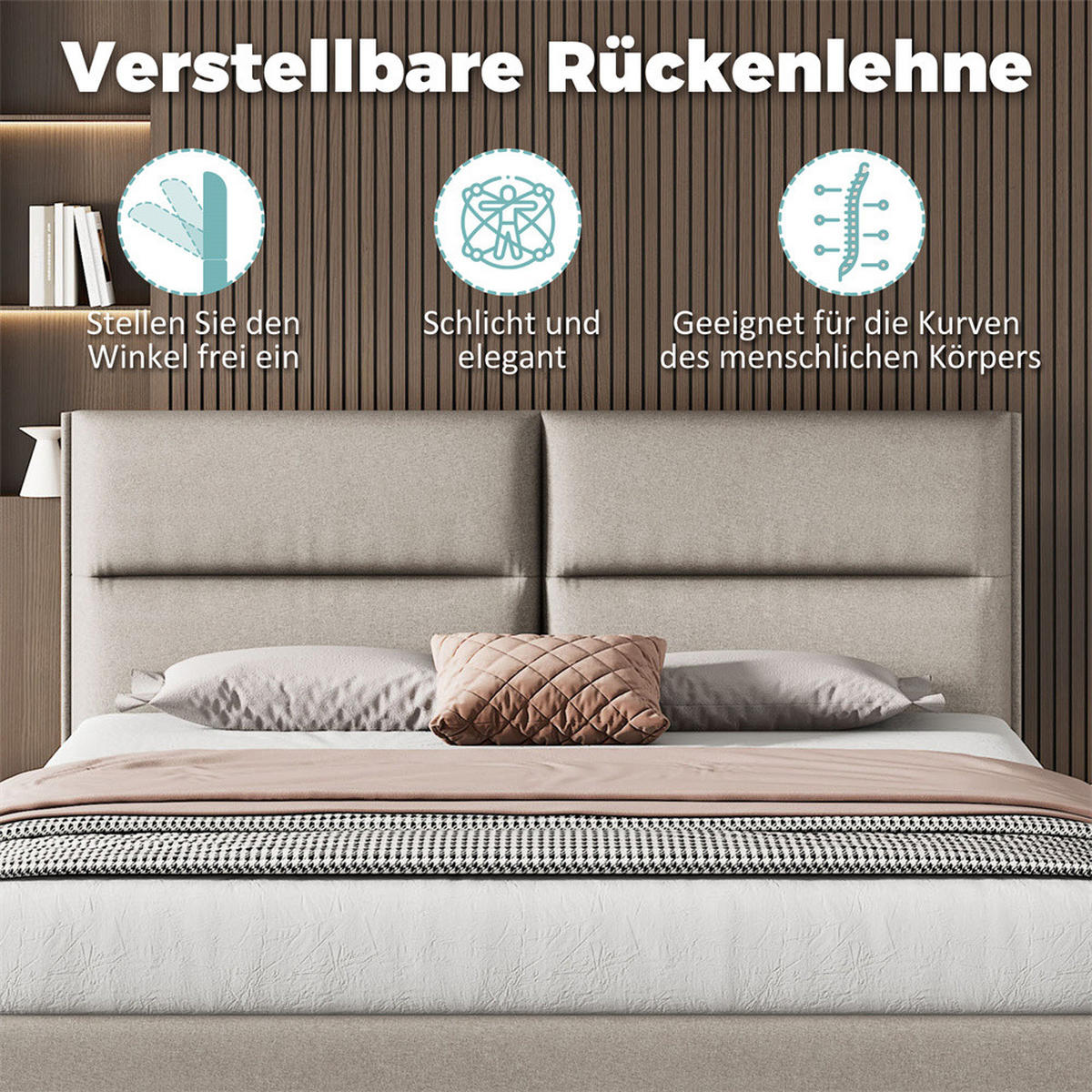 POLSTERBETT 160/200 cm in Grau Linen mit 4 Schubladen - Hellgrau, Holz/Textil (160/200cm) - KOMHTOM