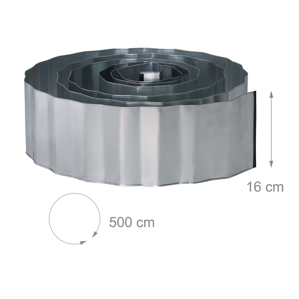 RASENKANTE Silber Grau Metall verzinkt 16x500 cm - Silberfarben, Metall (500/16/0.1cm) - Relaxdays