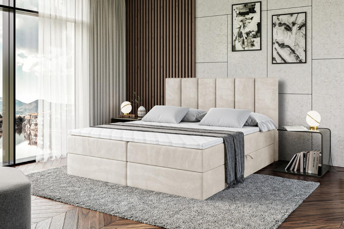 BOXBETT mit Matratze H4 und Lattenrost - BOXI1 - 200x200 cm - H4 - Ecru - Ecru, Holzwerkstoff (200/200cm) - ALTDECOR