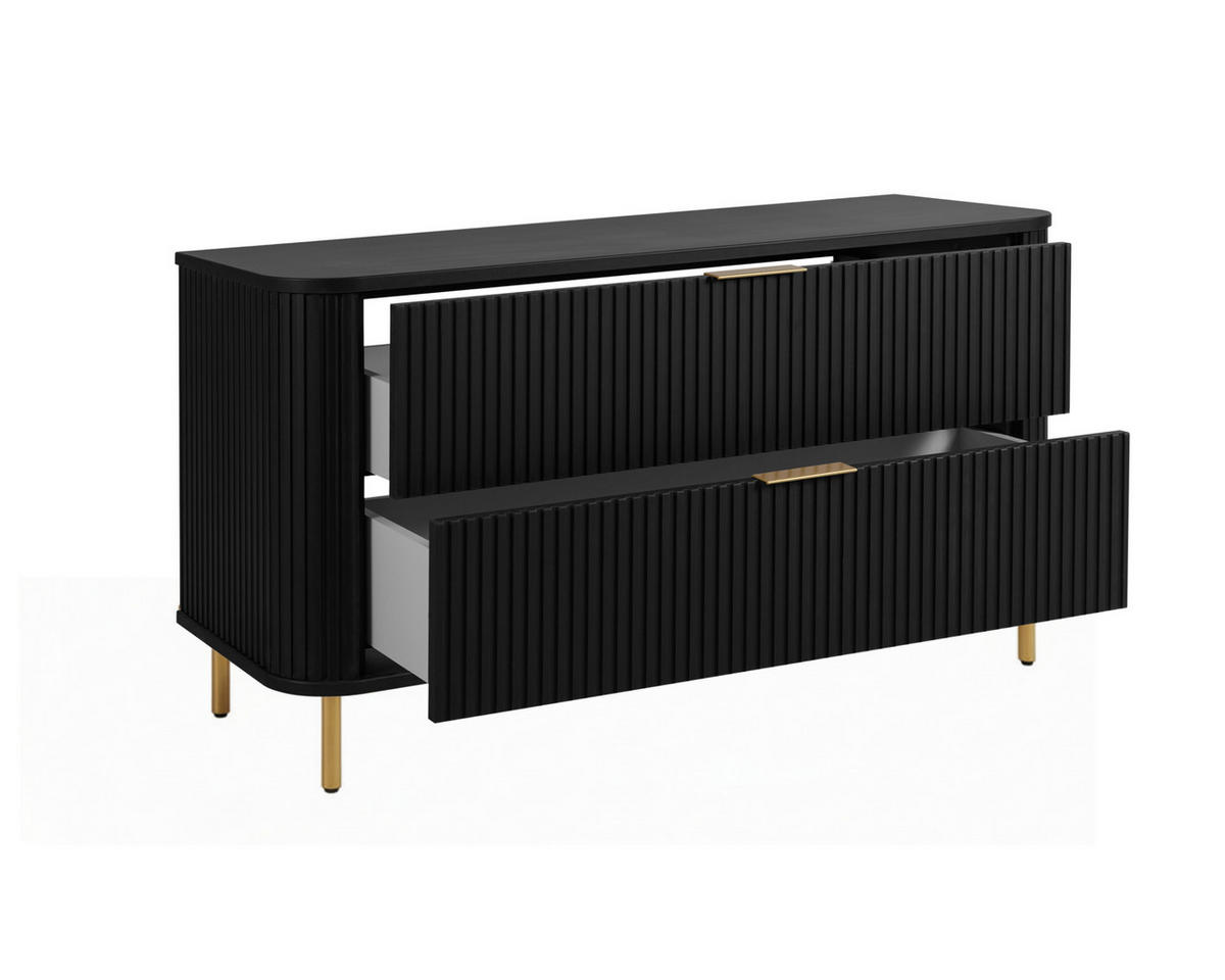 BADEZIMMERSCHRANK : Farbe Schwarz, Griff gold, Füße gold, 120 x 41,5 x 66,7 cm - Goldfarben/Schwarz, Holzwerkstoff (120/66.7/41.5cm) - 3XE LIVING