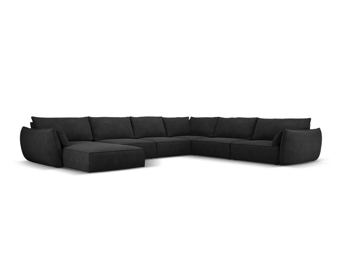 PANORAMASOFA rechts Kaelle aus Chenille-Stoff schwarz 8 Sitzplätze - Schwarz, Textil (284/85/384cm) - Micadoni