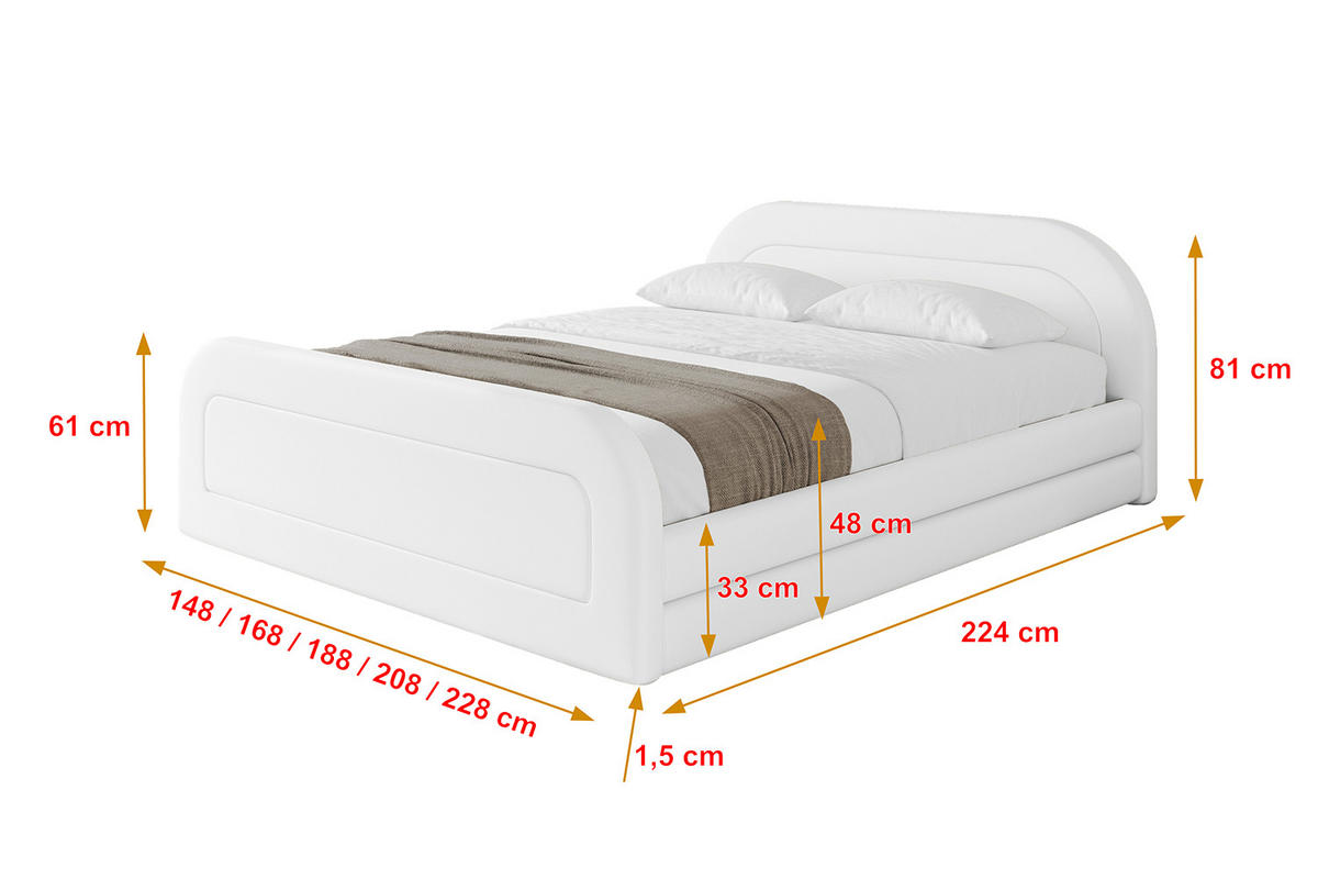 POLSTERBETT mit Bettkasten, Fußteil und Lattenrost, Boxbett mit Matratze H3/H4 - LERIS-v1-Z 120x200 Weiß Kunstleder - Weiß Hochglanz, Holzwerkstoff/Textil (120/200cm) - ALTDECOR