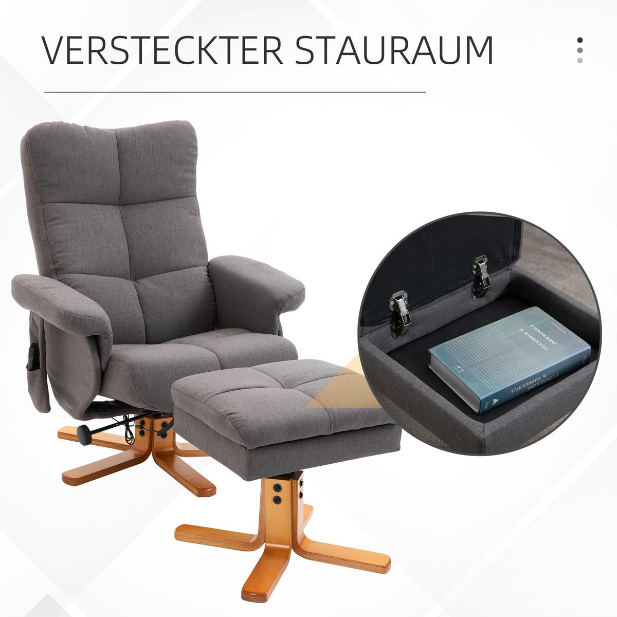 RELAXSESSEL Massagesessel mit Fußhocker Liegefunktion Polyester Dunkelgrau - Dunkelgrau, Holz/Textil (86/99/80cm) - HOMCOM