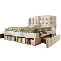 BETT mit Schubladen 140x190 cm Samt Beige - Beige, Metall (140/190cm) - Meubliv