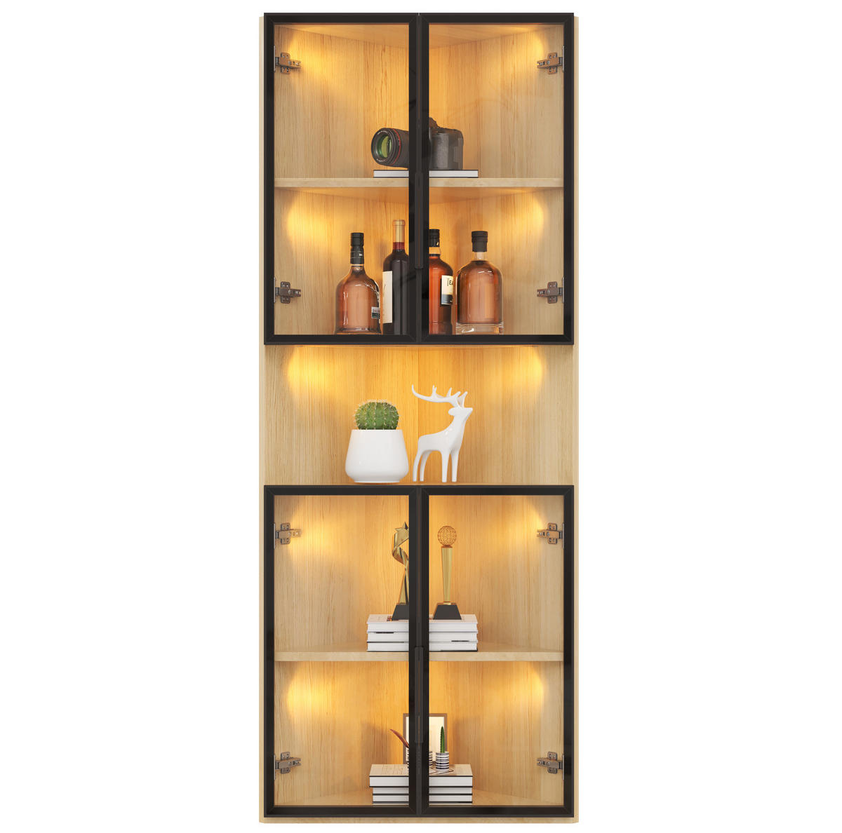 HIGHBOARD 62/32/160 cm in Eichefarben mit LED-Beleuchtung und Sicherheitsglas - Eichefarben, Holzwerkstoff (62/160/32cm) - Flora Grace