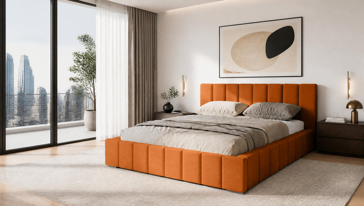 MARPUR Polsterbett MENOS 180x200 cm mit Bettkasten und Lattenrost, Veloursstoff Gelb - Chromfarben/Gelb, Holz/Holzwerkstoff (180/200cm) - Marpur