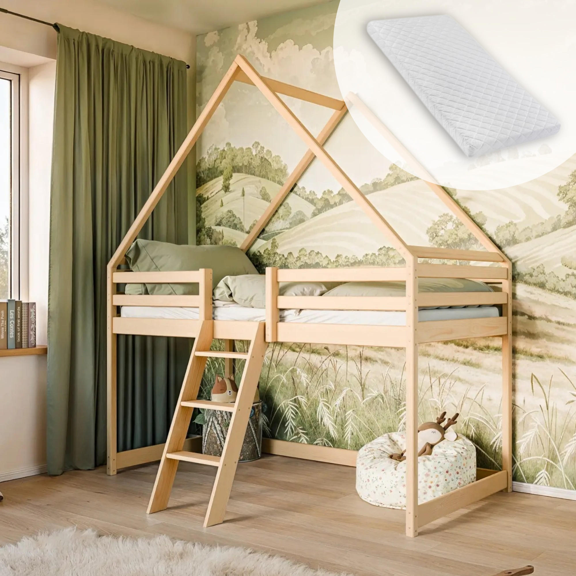 HAUSBETT in 80x180 cm mit Matratze in natur - Naturfarben, Holz (80/180cm) - Kids Collective