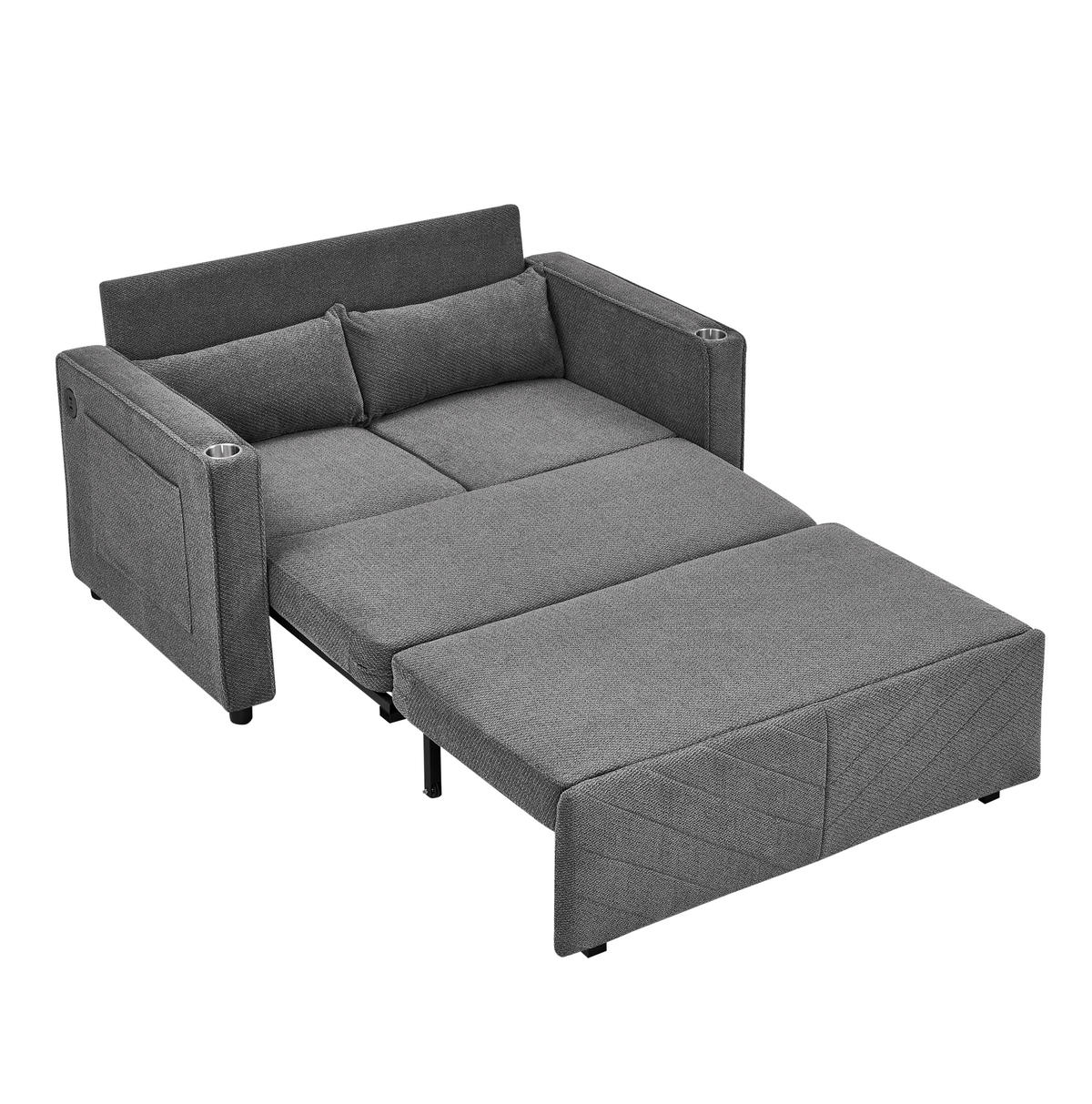 SCHLAFSOFA 2-Sitzer aus Holz und Stoff mit USB-Ladefunktion Dunkelgrau - Dunkelgrau, Holz (134/73/195cm) - Modenvie