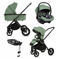 KINDERWAGEN Boldo 4in1 Grau Babywanne, Reisebuggy, Autositz, Isofix Basis - Schwarz/Grün, Textil/Metall (58/98cm) - BabyLux