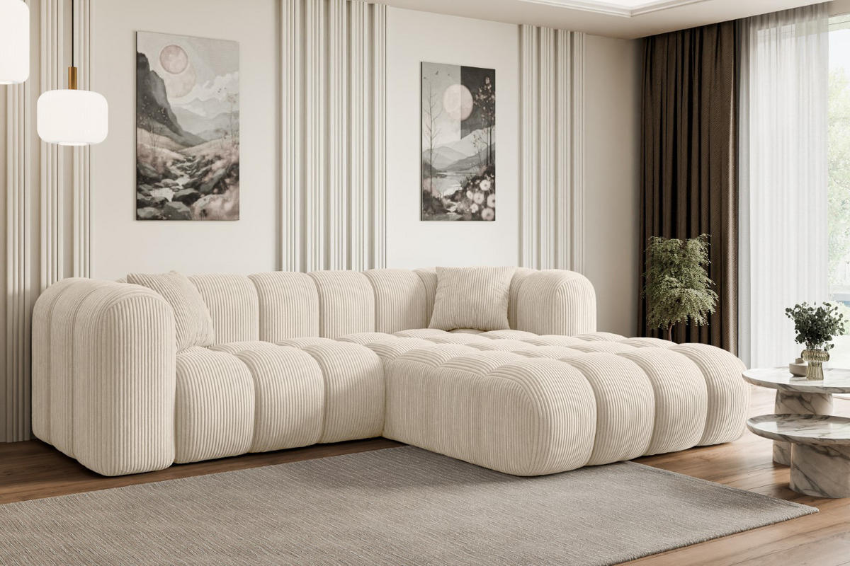 ECKSOFA Ottomane Rechts OLEA-L1 - 231x173x74 cm Beige Cord - Beige/Schwarz, Holzwerkstoff/Kunststoff (231/173cm) - ALTDECOR
