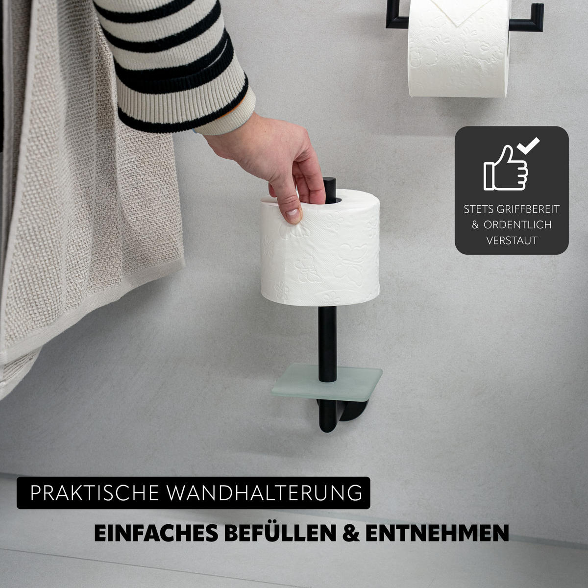 TOILETTENPAPIERHALTER PIAZZA BLACK, Glas und Edelstahl, schwarz - Schwarz, Metall (10/29/14cm) - bremermann