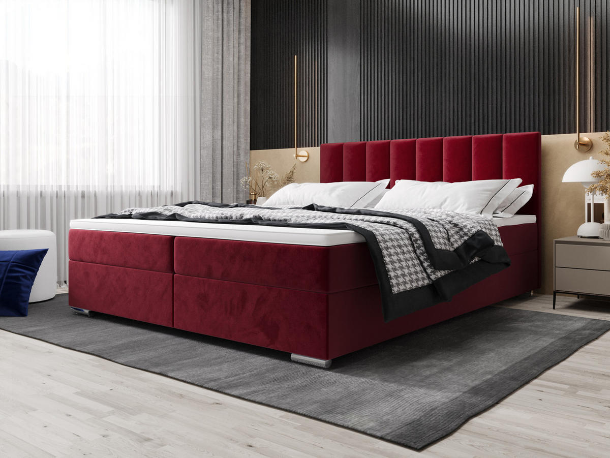 BOXBETT ZILANO 2 mit Matratze H3 und Topper 160x200 Itaka 34 - Rot, Holz/Textil (160/200cm) - Bedante