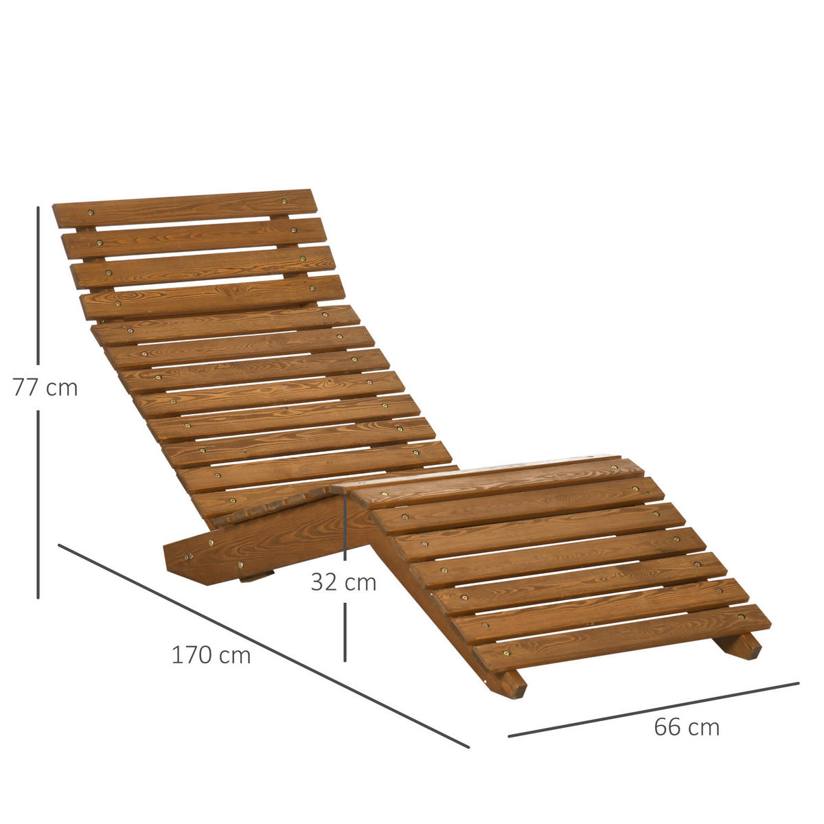 GARTENLIEGE - Teakfarben, Holzwerkstoff (170/77/66cm) - Outsunny